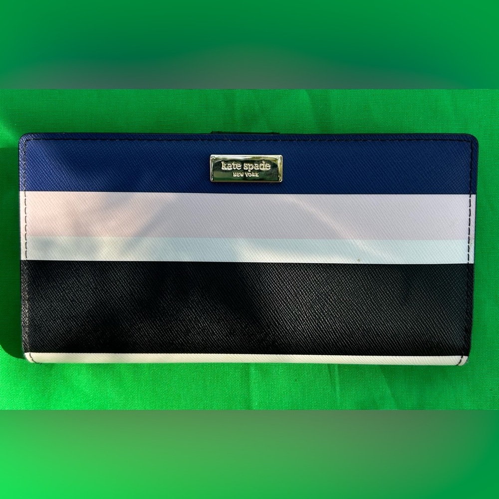 kate spade Snap Close Wallet in Navy, Pink, Ivory, Black Stripes